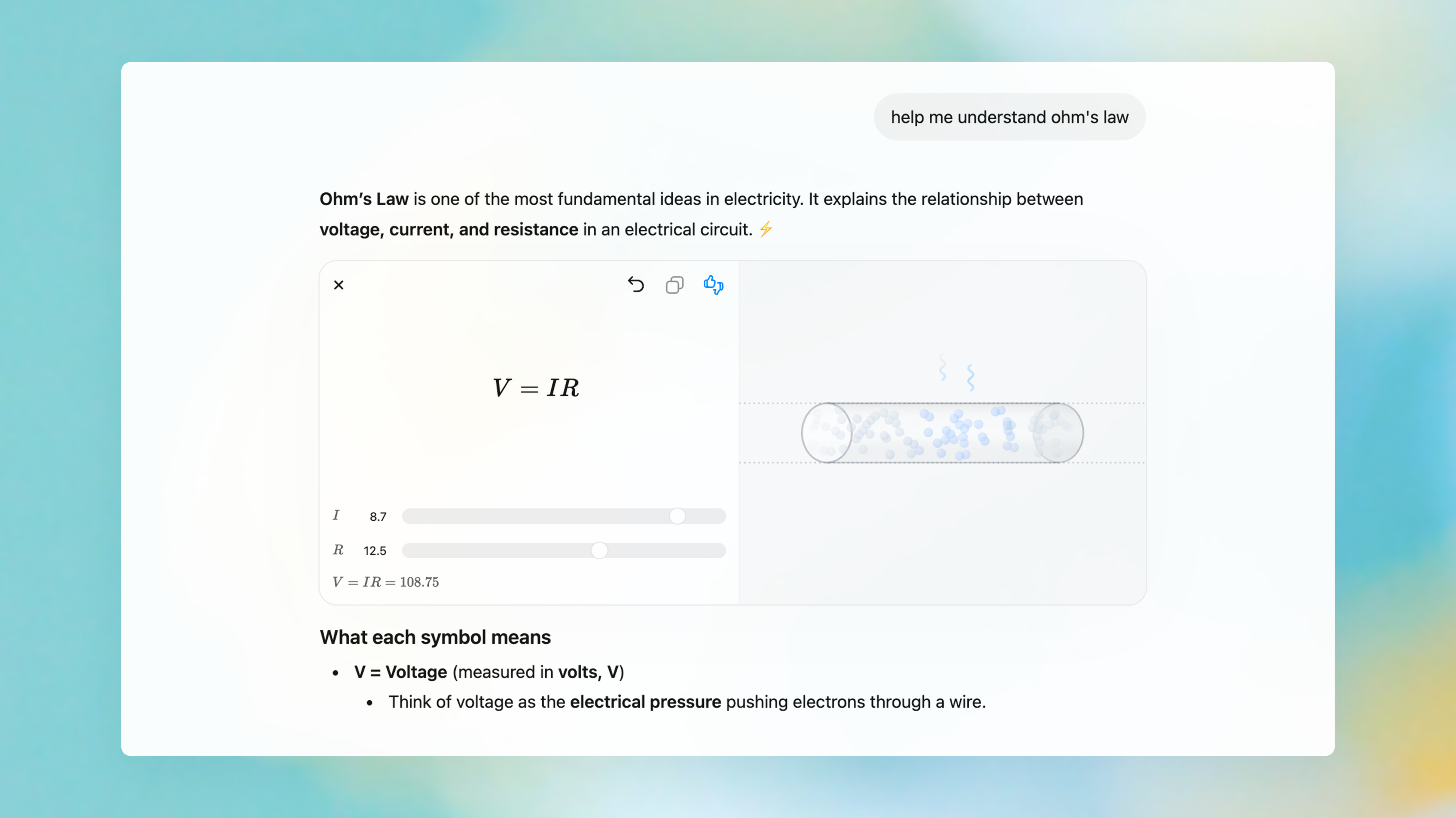ChatGPT explains Ohm's law.