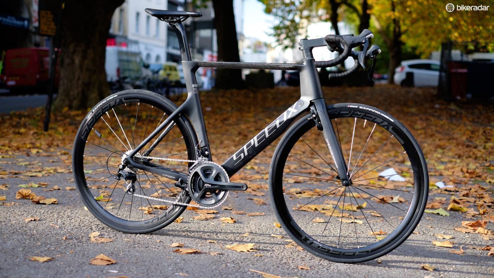 Aero road bike in autumnal scene