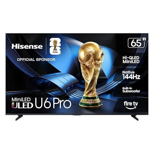 Hisense 65" U6 Pro Series Mini‑LED 4K UHD HDR Gaming AI Smart Fire TV (65U6SF Pro, 2026 New) – Hi-QLED, Native 144Hz, Motion Rate 480, Dolby Vision IQ,· Atmos, HDR10+, Glare-Free, Alexa+