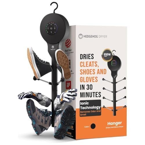 Hedgehog Hanger Shoe Dryer and Deodorizer for Sneakers, Gloves & Mittens – Rapid 4 Pair Shoes Dryer with Ionic i3 Turbo Technology, Turbocharged Drying, Silent & Tornado Mode, Adjustable Heat, Black