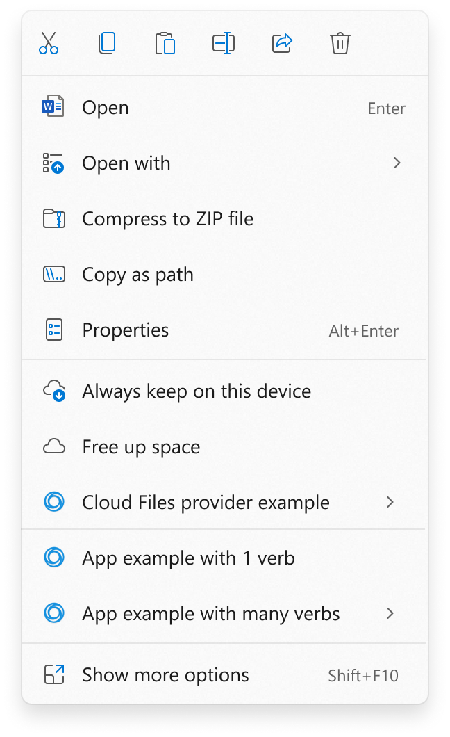 a screen capture of the old style Windows 11 right-click menu