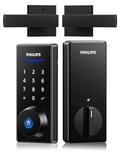 Philips Keypad Front Door Lock Set, Smart Deadbolt with 2 Lever Handle | Code Fingerprint Unlock, Auto Lock, Keyless entry, Electronic Backlit Touchscreen, 2 Backup Keys, Anti-Peeping, Easy Install